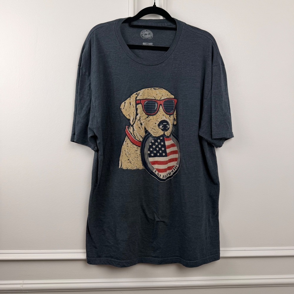 The Duck Company Mens XL California Dog American‎ Flag Graphic T-Shirt Grey